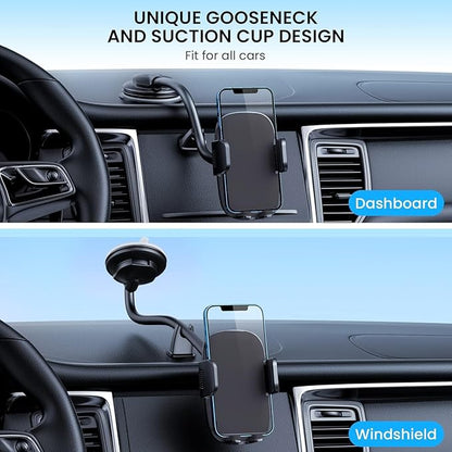 Qifutan Cell Phone Holder Long Arm Dashboard Windshield Car Phone Holder Anti-Shake Stabilizer Phone Car Holder Compatible with Phone Smartphone Grey