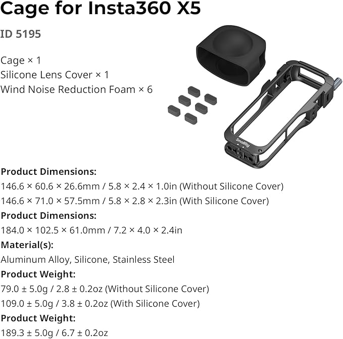 SMALLRIG Cage for Insta360 X5 Accessories, Aluminum Alloy Protective Case for