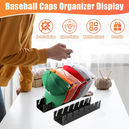 Hat Stand for Baseball Caps, 2 Pack No Install Acrylic Hat Organizer for 14 Baseball Caps Storage Organizer, Hat Racks Hat Holder Display and Organization for Closet, Bedroom, Dresser (Black-2Pack)