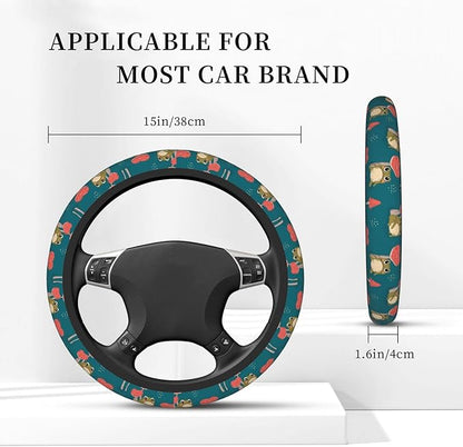 Mushroom Frog Steering Wheel Cover Women Men Elastic Stretch Soft Car Wheel Protector Universal Breathable No-Slip Car Accessories for Truck Van SUV Auto Fit 14-15 Inches