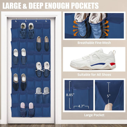 Over The Door Shoe Organizers 35 Mesh Pockets Hanging Shoe Organizer Shoe Rack For Door Closet Entryway Bedroom Bathroom Pantry - Shoe Holder Hanger For Sneakers, Women High Heeled Shoes Blue