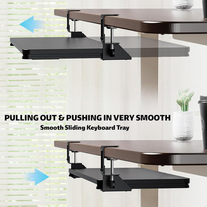 Large Keyboard Tray That Slides Out from Under The Desk, Pull Out with Adjustable C-clamp, 25.6 (31.5 Including Clamps) x 9.8 Inch Computer Keyboard Drawer Mouse Tray for Typing, Black