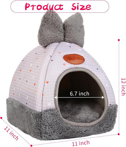 Bunny Bed Hideouts House Ferrets Rats Hedgehogs Chinchilla Cage Accessory for Rabbit Guinea Pig Hamster Cozy and Warm Rabbit Bed with Cute Bowknot Rabbits Hamster Bunny Grey Grid ﻿