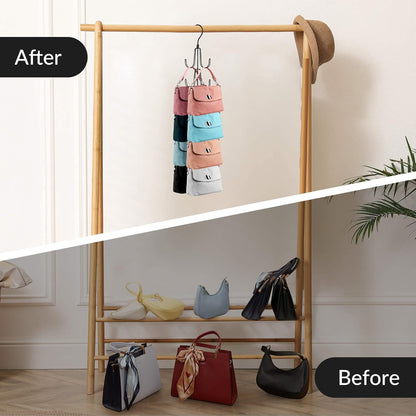 ZEDODIER 2 Pack Purse Organizer for Closet, Rotatable Purse Hanger Bag Holder, Max 16 Storage Capacity Backpack Rack, Metal Space Saving Hanger, Black