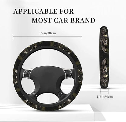 Car Steering Wheel Cover with Anti-Slip Lining, Universal 15 inch Wheel Cover, Fashion Car Interior Accessories for Women Men - Camo Bald Eagle