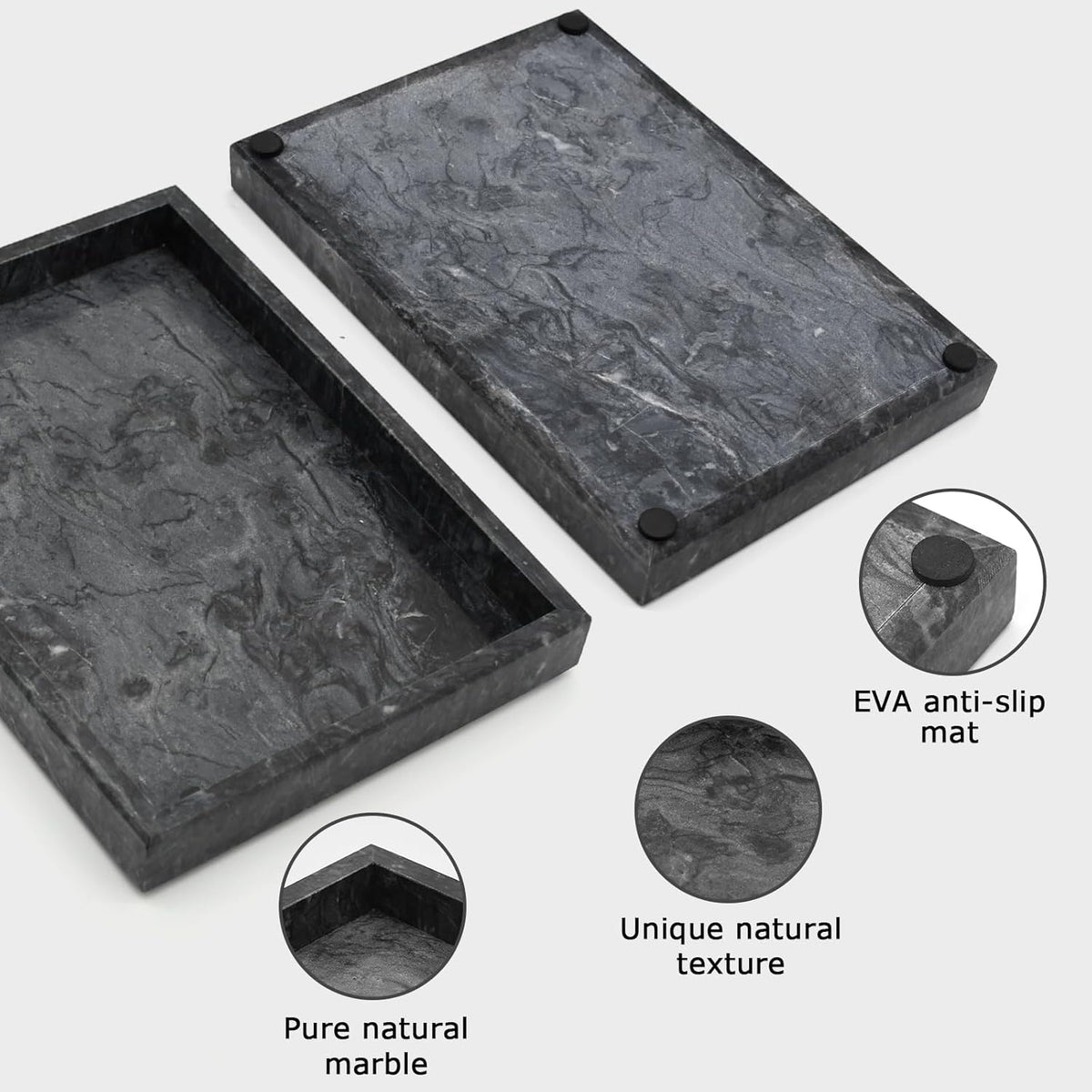 Marble Bathroom Tray,Pure Natural Vanity Tray,Marble Trays for Kitchen Counter Non-Ceramic/Non-Resin,Stone Tray 12 x 8 inch (Black) ﻿