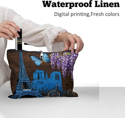 Cafl Eiffel Tower Vintage Wisteria Makeup Bag Travel Large Cosmetic Bag Organizer toiletry Essentials Jewelry Zipper Bag Gift For Women -10×8 inch