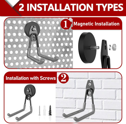 3-H Heavy Duty Magnet Garage Hooks 2 Pack, Extra Large Strong Magnetic Hooks for Hanging Cordless Power Drill, Utility Magnetic Tool Holder for Metal Cabinet, Steel Pegboard, Toolbox, Garage(Grey)