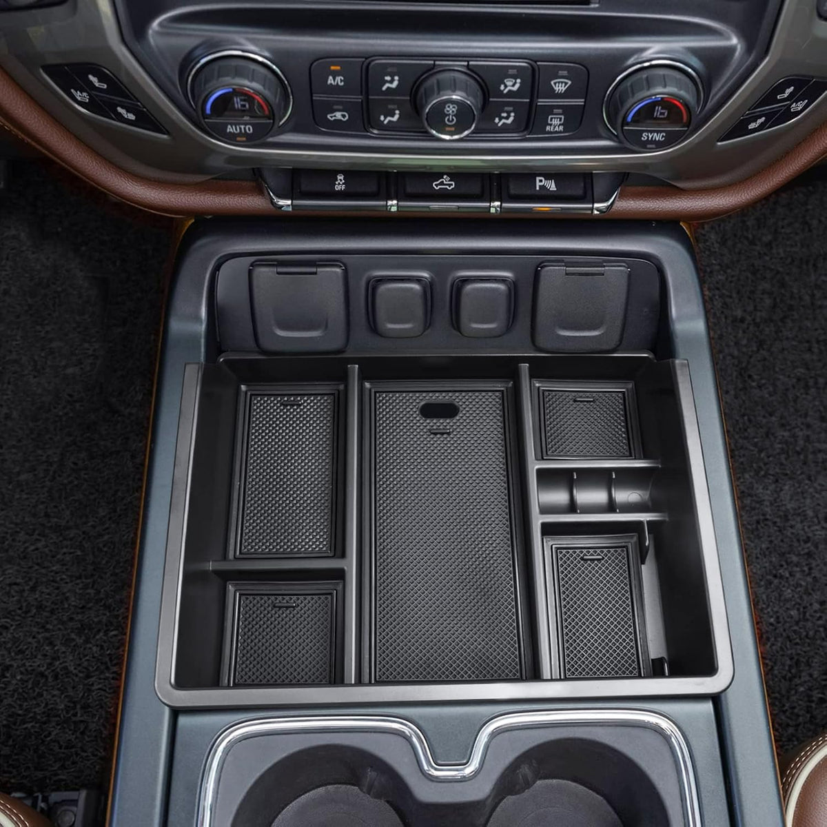 EDBETOS Center Console Organizer Tray Compatible with 2014-2018 Chevy Silverado/GMC Sierra 1500 Accessories 2015-2019 Silverado/Sierra 2500HD/3500HD Compartment Storage,Full Console w/Bucket Seat ONLY
