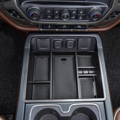 EDBETOS Center Console Organizer Tray Compatible with 2014-2018 Chevy Silverado/GMC Sierra 1500 Accessories 2015-2019 Silverado/Sierra 2500HD/3500HD Compartment Storage,Full Console w/Bucket Seat ONLY
