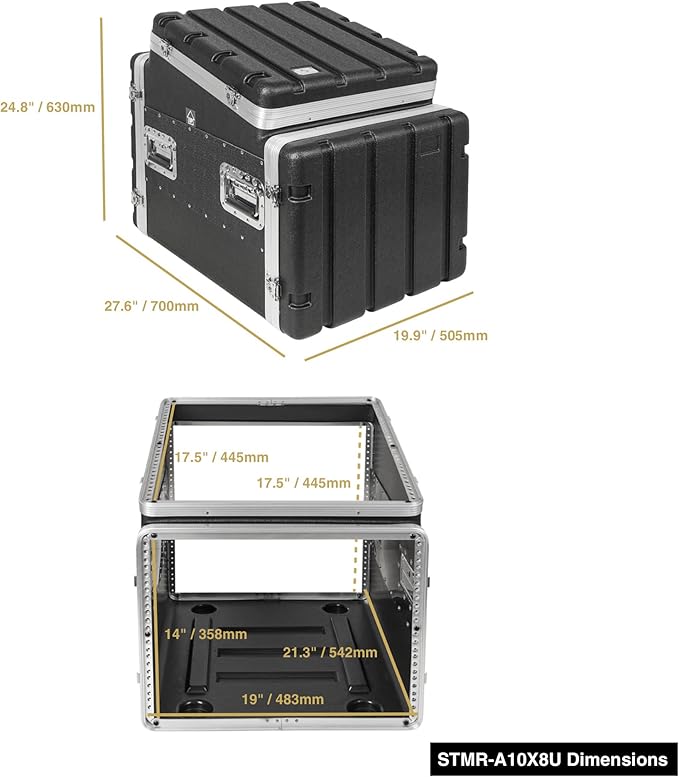 Sound Town Lightweight and Compact 8U ATA ABS Rack Case,