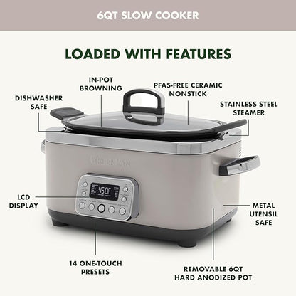 GreenPan Elite 14-in-1 Programmable 6QT Electric Slow Cooker, Dishwasher Safe