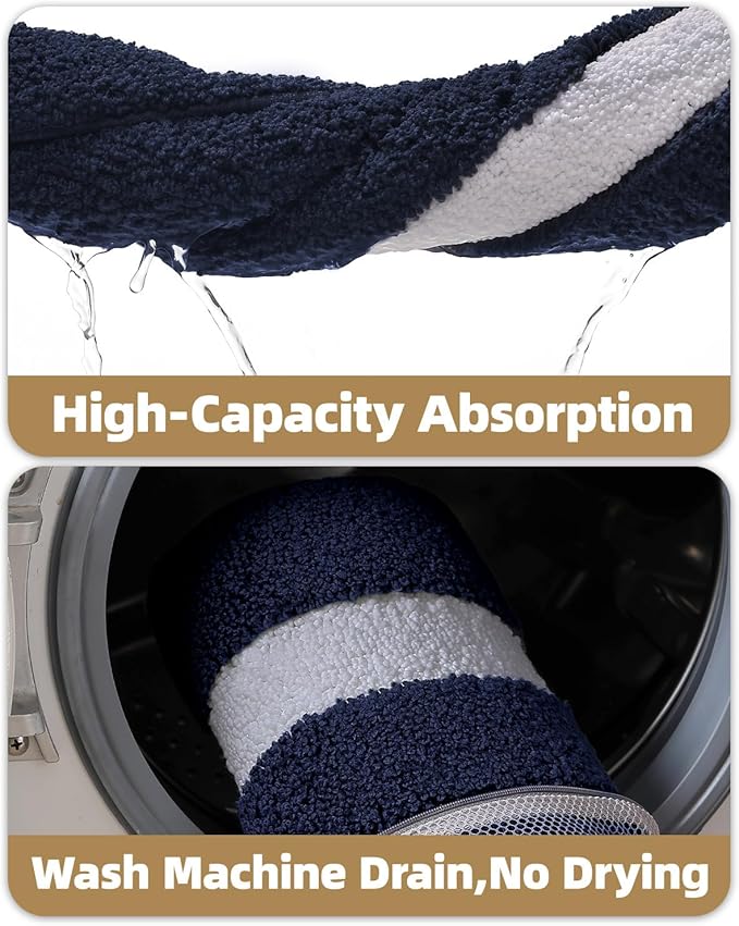 Color&Geometry Bathroom Rugs, Water Absorbent and Quick Dry Microfiber Bath Rugs-16"x24", Non-Slip, Machine Washable, Extra Soft Plush Bath Mats for Bathroom, Laundry Room, Blue White