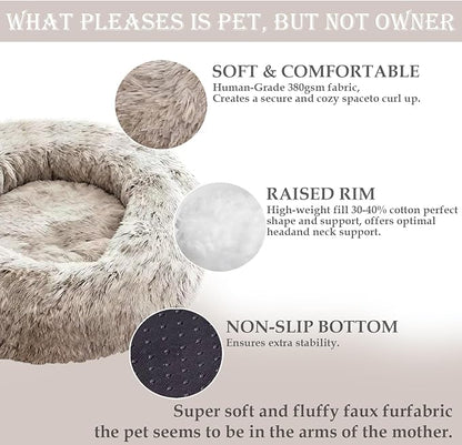 Aofast Calming Dog & Cat Bed for Extra Large Small Medium Sized Pet, Donut Washable Comfort Fluffy Warm Round Mat for Puppy Kitten, 8 Size Essentials Furniture Supplies Indoor