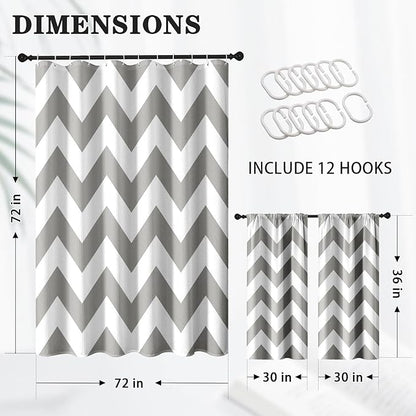 Culudea Chevron Striped Modern Gray White Shower Curtain Set, Wave Zig Zag Minimalist Herringbone Farmhouse Bathroom Window Waffle Cloth Waterproof Shower Curtains for Bathroom Decor