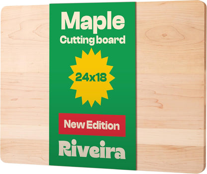 Riveira Maple Wood Cutting Board – Gourmet Maple Grandeur: 24 x 18 Wooden Cutting Board – Natural Wooden Cutting Boards For Kitchen Decorative – Innovative Juice Grooves Maple Wooden Chopping Board