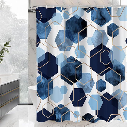 Litabel Modern Extra Long Shower Curtain for Bathroom, Blue Geometric Art Decor Waterproof Bath Curtain, Abstract Fabric Shower Curtain Sets for Home Decor, 72x84 Inch