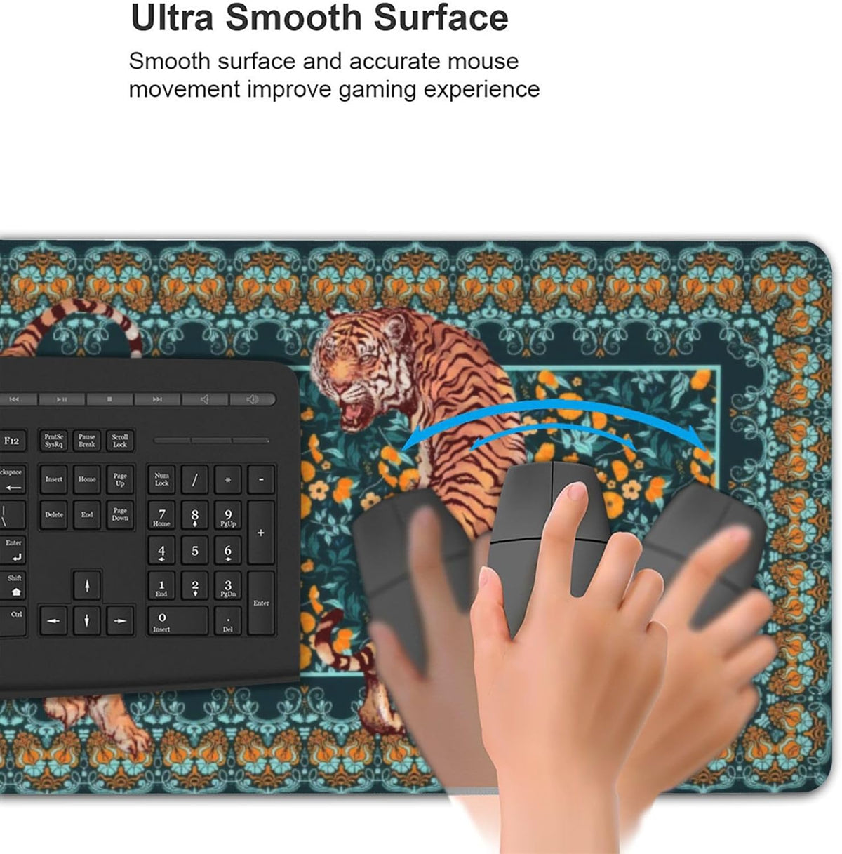 Vintage Floral Tiger Large Mouse Pad, Vintage Aesthetic Gaming Desk Mat, XXL Keyboard Desk Pad Mat for Desktop, 35.4"x15.7" Non-Slip Base Big Mousepad with Stitched Edges