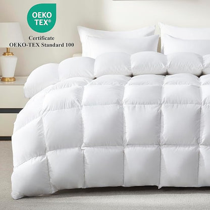 Ubauba Goose Feather Down Fiber Comforter Full Size - All Season White Fluffy Duvet Insert - Luxurious Hotel Bedding Comforter - Ultra Soft 100% Cotton Cover, Medium Warmth (82x86 Inch)