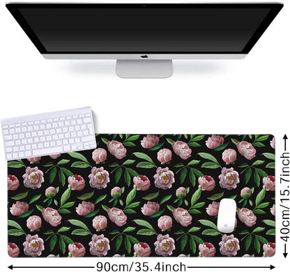 Beautiful Flower Pink Peonies Gaming Mouse Pad XXL Large Desk Mouse Pad Keyboard Mat with Stitched Edges Waterproof Non-Slip Desk Mat for Laptop,Keyboard,Computer 35.4 * 15.7 Inch