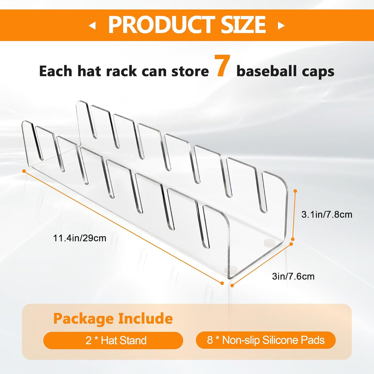 Baseball Caps Hat Stand & Holder Organizer, Acrylic No-Install Rack Closet Display, Storage for 14 Caps (2 Pack)