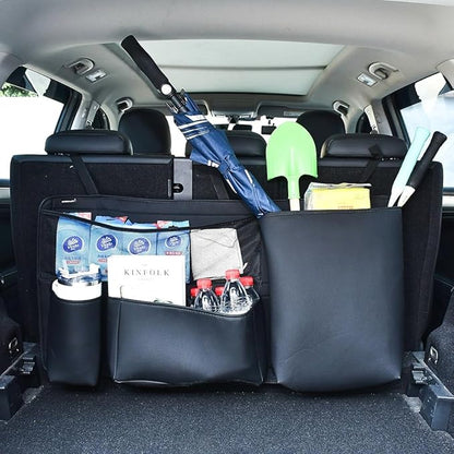 Multi-Functional Car Trunk Hanging Organizer Backseat Storage Bag PU Leather Car Interior Accessories for SUV Space Saving