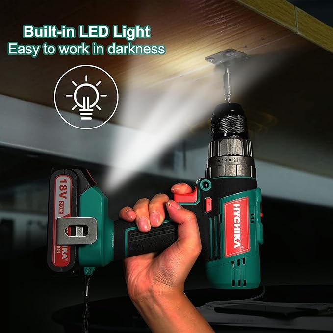 Cordless Hammer Drill Driver 18V, HYCHIKA 400 In-lbs Torque Power Drill