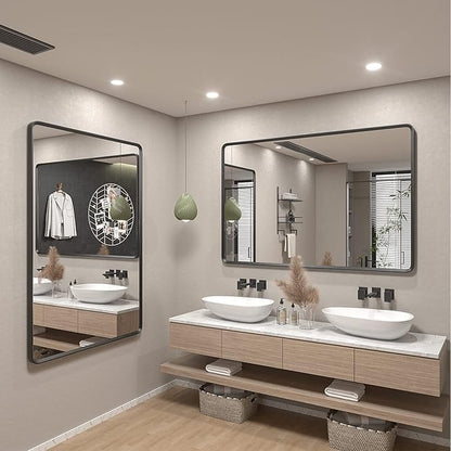 55x30 Black Matte Mirror for Bathroom, Large Rounded Mirror for Bathroom