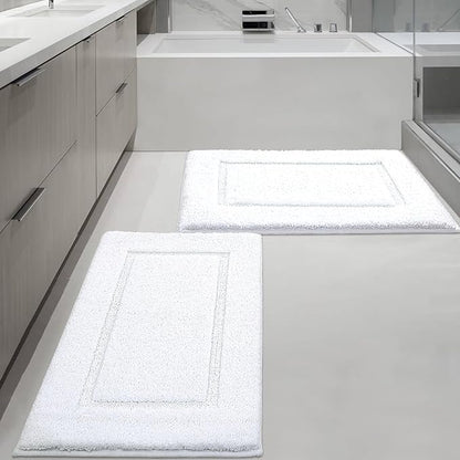 ZOESIOER Bathroom Rugs Sets 2 Piece, Ultra Absorbent Soft Bath Rug, Machine Washable Microfiber Non-Slip Bath Mat for Bathroom Floor, Tub, Toilet, Shower Room, White