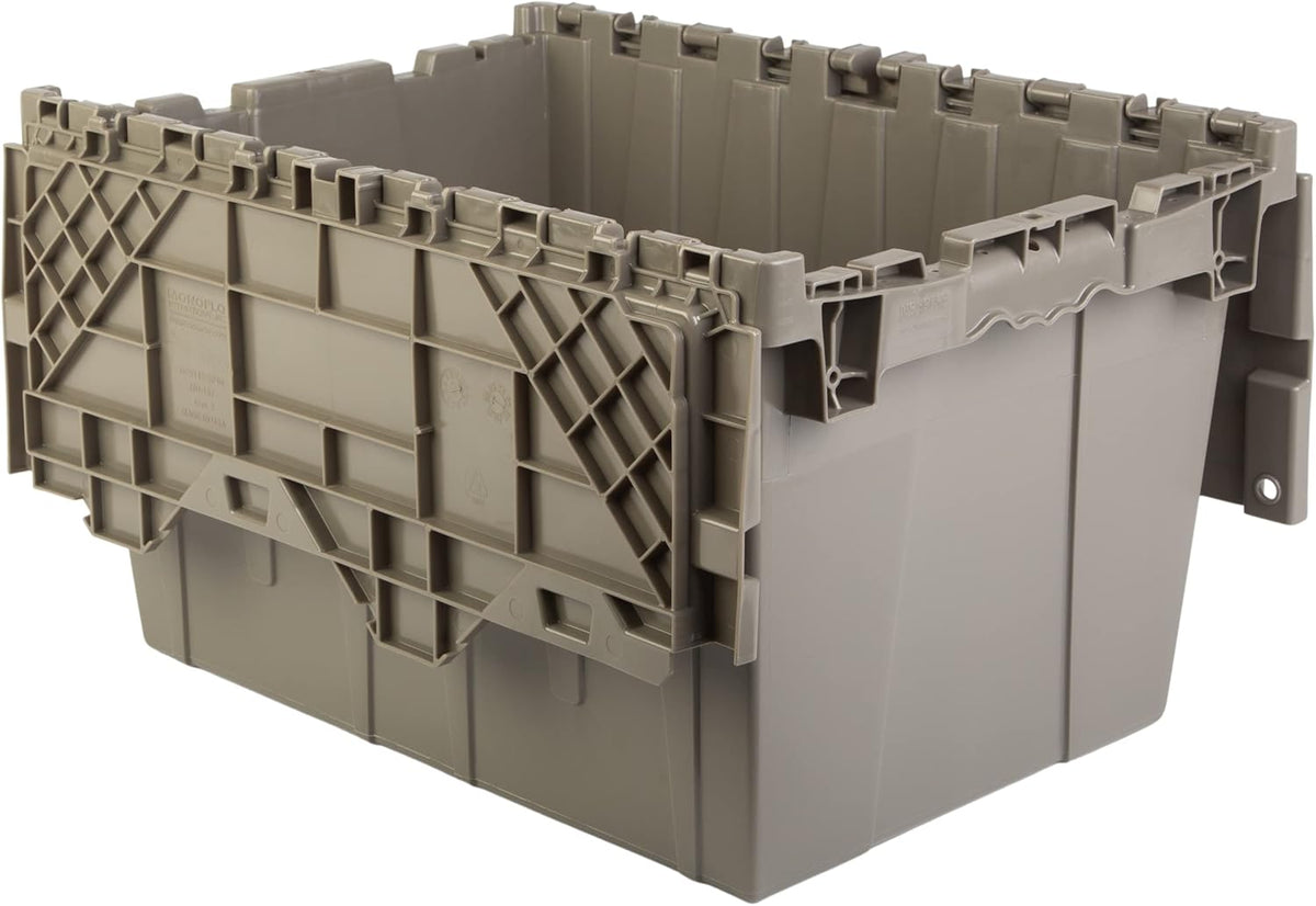 Hudson Exchange 21.9 x 15.2 x 12.8” (3 Pack) Storage Tote Distribution Container with Hinged Attached Lid, Gray/Brown