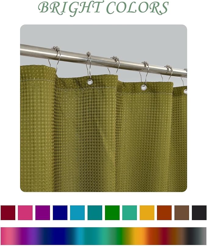 ggaimwf 72x72 Inch Solid Color Shower Curtain for Bathroom Waffle Bath Water Resistant Fabric Curtains Olive Modern Thick Shower Stall Curtain with Metal Hooks