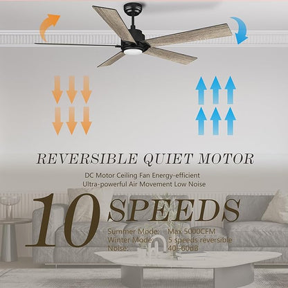SMAAIR Smart Ceiling Fans with Lights and Remote, 60 Inch Low Profile Ceiling