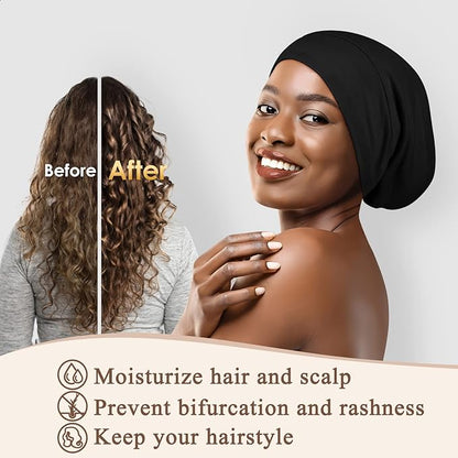 OLESILK Silk-Bonnet for Curly Hair, Silk Hair Bonnet for Sleeping, Unisex, Medium, Black