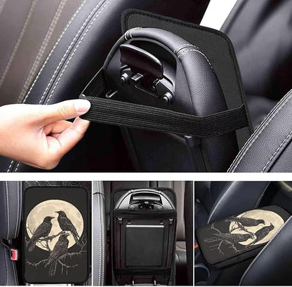 Suobstales Raven Moon Print Car Armrest Pad Soft Center Console Arm Rest Protector Cover Universal Car Interior Accessories Decoration