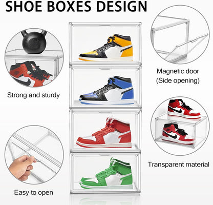 Acrylic Shoe Boxes Stackable, 12 Pack Shoe Display Cases Clear Plastic Shoe Container Boxes Sneaker Storage Bins -Fit US Men's/Women's Size 12