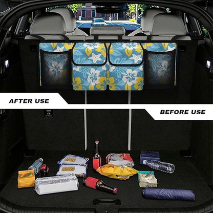 Hawaii Hibiscus Flowers Car Trunk Organizer Starfish Palm Leaf Multipurpose Cargo Bag for SUV,Truck,Van Back Seat Car Organizer