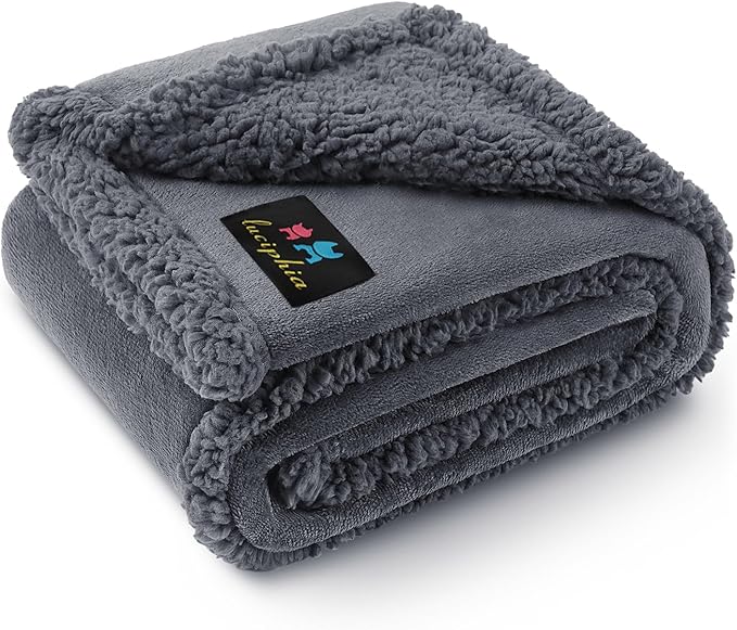 Waterproof Pet Blanket, Liquid Pee Proof Dog Blanket for Sofa Bed Couch, Reversible Sherpa Fleece Furniture Protector Cover for Small Medium Large Dogs Cats, Dark Gray Medium（57" x 40"）