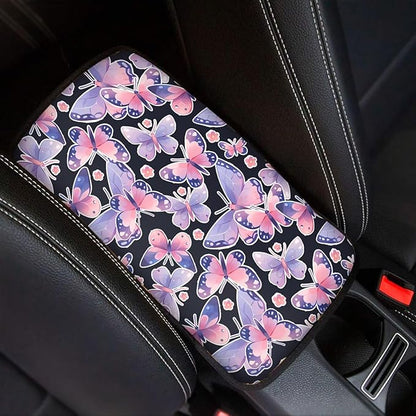Colorful Butterfly Console Center Armrest Lid Cover Protector Car Armrest Storage Box Mat Interior Accessories for Most Vehicle, SUV Christmas Decor