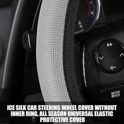 Car Steering Wheel Cover, Ice Silk Elastic Anti Slip Vehicle Protector, Breathable Easy Carry Automotive Interior Protective Wrap Accessories, Universal for SUV, Sedan, Truck (Gray)