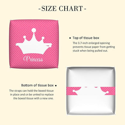 POIUBLE Leather Tissue Box Holder Pink Princess Crown Tissue Box Cover Square Waterproof Tissue Holder Organizer Modern Napkin Holder for Bedroom Dresser Night Stand Office Desk