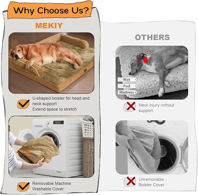 Large Dog Bed Orthopedic Washable, Dog Beds for Large Dogs, Washable Cover Removable Bolster and Non-Slip Bottom Jumbo Orthopedic Orange Dogs Beds, XXLarge Extra Large Pets
