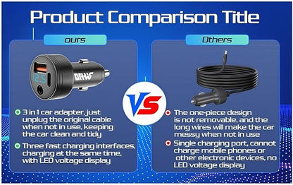 3 in 1 Starlink Mini Accessory 12v Car Cigarette Lighter Adapter Charger,with Digital Display,Compatible with Starlink Mini DC Power Cable UBS-A USB-C for All Car Models