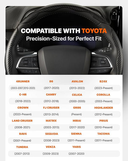 West Llama Customized Carbon Fiber Steering Wheel Covers for Toyota Rav4 Corolla Camry Highlander Prius, 3 Piece snap on Steering Wheel Cover (Black)