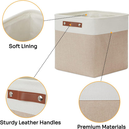 DULLEMELO Fabric Storage Cubes,13 inch Cube Stroage Bins for Empty Gift Basket,Toy Nursery Storage Linen Closet Organizers and Storage Baskets Shelves Bins(White&Khaki)