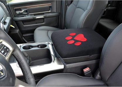 Center Console Armrest Pad Cover for Dodge Ram 1500 2500 3500 4500 5500 Pickup Truck 1993-2023 Black Soft Car Armrest Seat Box Protector Cushion Interior Accessories All Weather (Red Dog Paw)