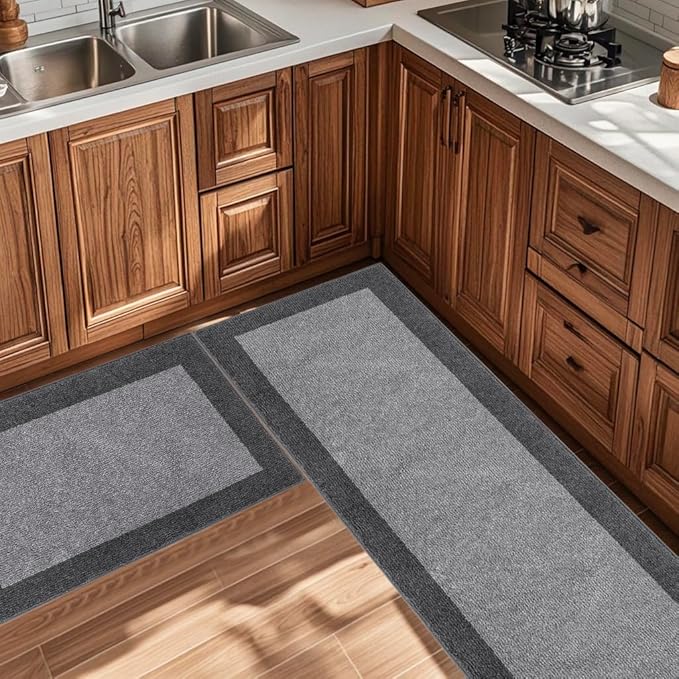 DOMUSTEX Machine Washable (24" x 36"+ 24" x 60"') Kitchen Rugs Set of 2, Non Slip Kitchen Mats for Floor, Absorbent Entrance Runner Rugs for Bedroom, Hallway, Bathroom, Door (Roll Packing)