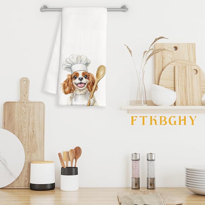 Funny Colour Cavalier King Charles Spaniel Chef Kitchen Towels Gifts, Dog Gift, Chef Gifts for Women Men, Funny Dog Lover Gift Decorative Dish Hand Tea Towels for Kitchen Bakery, 16x24 Inch