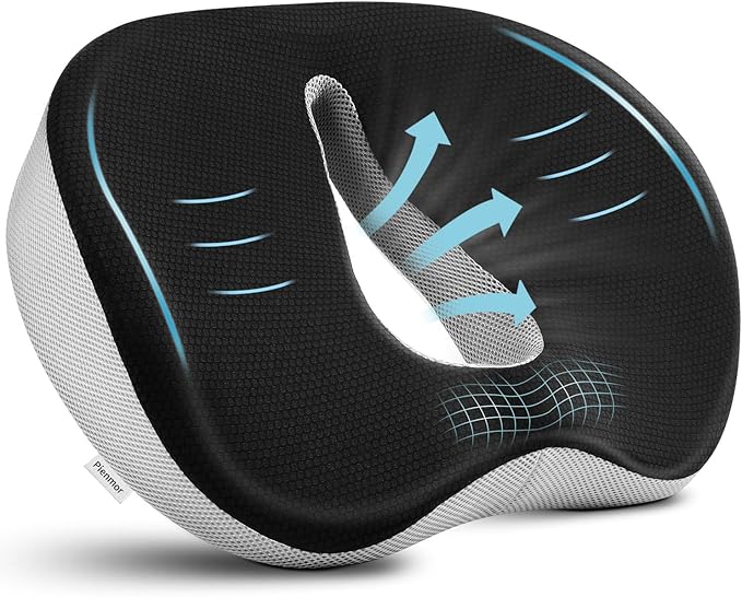 Memory Foam Seat Cushion, Pressure Relief Seat Cushion for Tailbone Pain, Anti-Skid Comfortable Hip Pillow, Support Cushion for Office Chair, Car, Wheelchair, Sciatica and Backache (Black)