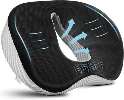 Memory Foam Seat Cushion, Pressure Relief Seat Cushion for Tailbone Pain, Anti-Skid Comfortable Hip Pillow, Support Cushion for Office Chair, Car, Wheelchair, Sciatica and Backache (Black)