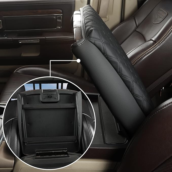 GIANT PANDA Center Console Cover Armrest Cover Cushion Fits Dodge RAM 1500 2500 3500 2009 2010 2011 2012 2013 2014 2015 2016 2017 2018, Scratch Resistant and Waterproof, Black